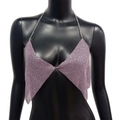 Détail du haut dos nu en maille métallique rose orné de strass et cristaux brillants - Taille unique / Rose