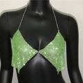 Détail du haut licou en maille métallique vert fluo avec strass et fines chaînes - Taille unique / Vert