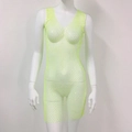 Dettaglio del tessuto a rete verde neon con strass e trama traforata trasparente - 90cm-Scollo a V / Verde
