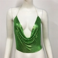 Détail du haut dos nu en maille métallique vert fluo avec paillettes scintillantes - Vert Style Long 30cm