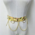 Cinturón ancho holográfico dorado con anillos metálicos y cadenas decorativas - 80-100cm / Dorado