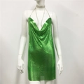 Detail of green sequin mini dress with deep V-neckline and metallic reflective texture - S / Slim Straight (Green 2) / Green