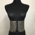 Detail eines Korsett-Gürtels mit dichten silbernen Strasssteinen und Schnürverschluss - Silber Strass Schwarze Basis (GC055) / Schwarz
