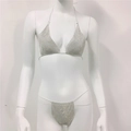Gedetailleerde weergave van zilveren strass-bikiniset voor strandfeestjes - Eén maat / Wit