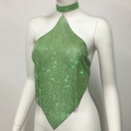 Detailansicht des hellgrünen Strass-Halter-Tops mit passendem Kristall-Halsband - Grün