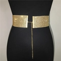 Detailansicht Damen Strass-Gürtel in Gold mit funkelndem Netzmuster und verstellbarer Kette - Einheitsgröße / Gold