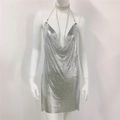 Abito a lupetto in paillettes argento metallizzato con profondo scollo a V - S / Argento