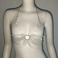 Bralette en strass argentés avec chaîne dos nu et détail de bague centrale - Taille unique / Blanc