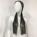 Detalle de tocado de malla negra con diamantes de imitación brillantes para fiestas rave - Estilo Largo / Negro