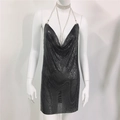 Abito nero con paillettes metalliche e spalline a catena per feste da donna - S / Nero