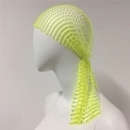 Close-up of neon yellow fishnet headscarf with glittering rhinestones for party wear - Fluorescent Green