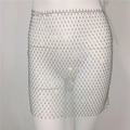 Détail d'une jupe en résille à strass avec grille de diamants scintillante et lien à nouer - Argent (Jupe 40cm)