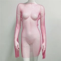 Detalle del vestido de rejilla rosa con cristales brillantes y textura de red fina - Cuello redondo / Rosa Rojo