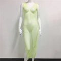 Vue détaillée du tissu en maille jaune fluo avec des strass scintillants sur la robe - Taille unique / Vert Néon Col en V