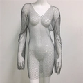 Detail van de zwarte netstof met sprankelende veelkleurige strass-steentjes voor party - Eén Maat / Zwart