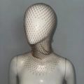 Elastic rhinestone fishnet headpiece and matching collar set for party and fashion wear - Dyed Gold