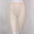 Vue détaillée de la jupe en maille scintillante à strass avec taille élastique souple - Couleur Peau (Jupe 55cm)