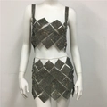 Detail view of rhinestone mesh silver metal chain dress for sexy party wear - One Size / Black Zirconia Set