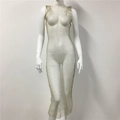Vue détaillée du tissu en maille strass dorée et texture de chaîne transparente - Taille unique / Or Col Rond