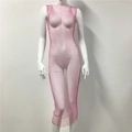 Détail de la robe en résille rose avec des strass brillants sur le tissu mesh - Taille unique / Rose Fuchsia Col Rond