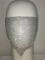 Detailed view of silver mesh rhinestone mask with V-shaped design and sparkling crystals - Dense Rhinestone Style (GC050) / Silver