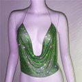 Sparkling emerald green rhinestone halter top with deep V-neck for party wear - Green with Rhinestones