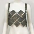 Detailed macro view of sparkly rhinestone diamond mesh patchwork on a black crop top - One Size / Black Top