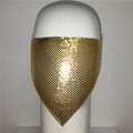 Detail of a golden metal mesh face mask with round disc sequins for party and stage wear - Metal Sequin Style (GC051) / Gold
