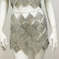 Sexy silbernes Strass-Zweiteiler-Set mit rautenförmigen Pailletten für Partys - Einheitsgröße / Silberner Rock