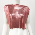 Close-up of rose gold chainmail crop top with metallic scale splicing and shiny finish - Rose Gold Long Style