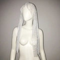Detail of sparkly rhinestone mesh headpiece featuring silver glitter crystals on net - Headscarf / White