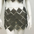 Sexy schwarzes Strass-Netzkleid mit bunten Kristallen für Nachtparty und Clubwear-Stil - Einheitsgröße / Schwarzer Rock