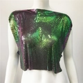 Detail of iridescent sequin metal mesh top with circular scales in party punk style - Iridescent Long