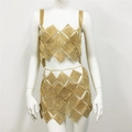 Sparkling gold two-piece party set with rhinestone diamonds and metal chain detail - One Size / Gold Set