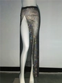 Detail view of black mesh skirt with colorful rhinestones and high side split design - One Size / Black Rhinestone Skirt