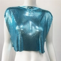 Detail view showing light blue metallic sequin mesh fabric with reflective texture - Sky Blue Long