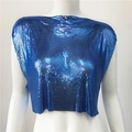 Macro shot of electric blue metal mesh texture on a sequin party camisole top - Royal Blue Long