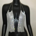 Macro view of sparkly silver rhinestone metal mesh texture with chain link details - Silver
