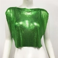 Macro shot of green metallic sequin mesh fabric with reflective party vest details - S / Green