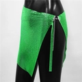 Detail of vibrant green metal sequin mesh mini skirt with silver chain closure - Asymmetric Wrap Style 2 (One Size)
