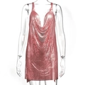 Detail of rose gold metal chainmail mesh and deep V-neckline on the sequin dress - S / Slim Texture (Rose Gold 4) / Rose Gold