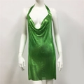 Detail of bright green metal sequin mesh fabric on a sexy halter mini dress - S / Bright Green (Green 1) / Green