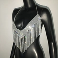 Sexy sparkling silver rhinestone fringe halter top body chain for party night club wear - One Size / Silver