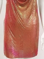 Abito sexy in cotta di maglia con paillettes sfumate arancio e spalline incrociate - Rosso Iridescente