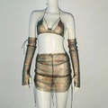 Dettaglio completo del set 3 pezzi in mesh con strass, top halter, gonna e maniche - Set di 3 pezzi / Nero Strass AB