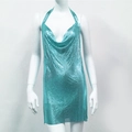 Detailed view of the turquoise metallic sequin cowl neck dress for parties - S / Lake Blue (Sky Blue 1) / Sky Blue
