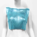 Macro detail of turquoise metallic sequins and mesh texture on a sexy crop top - Sky Blue (Short)