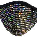 Nahaufnahme der schwarzen Modmaske mit lebendigen holografischen Pailletten und Glitzer - Regenbogen-Pailletten Schwarz Stil (Stil 2)