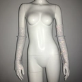 Detail of sparkling rhinestone mesh arm sleeves and leg covers set with elastic silver crystals - White AB Rhinestones