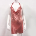 Macro detail of rose gold metal mesh texture and cowl neck drape on a mini party dress - S / Cowl Drape (Rose Gold 1) / Rose Gold